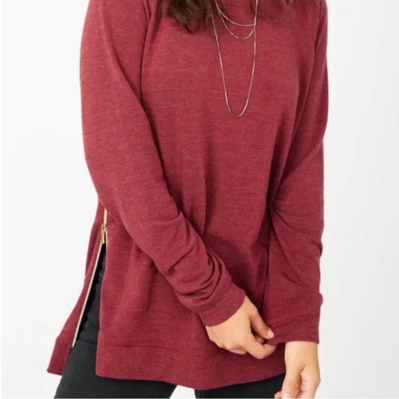 Stella & Dot Burgundy Side Zip Sweatshirt - Picture 1 of 3